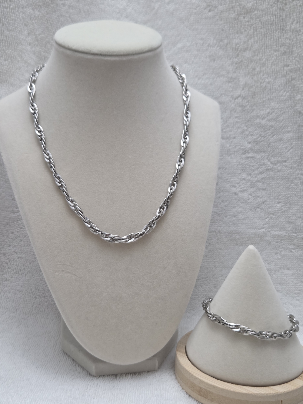 Classic Stainless Steel Diamond Cut/Fancy/Braid Necklace & Bracelet Set
